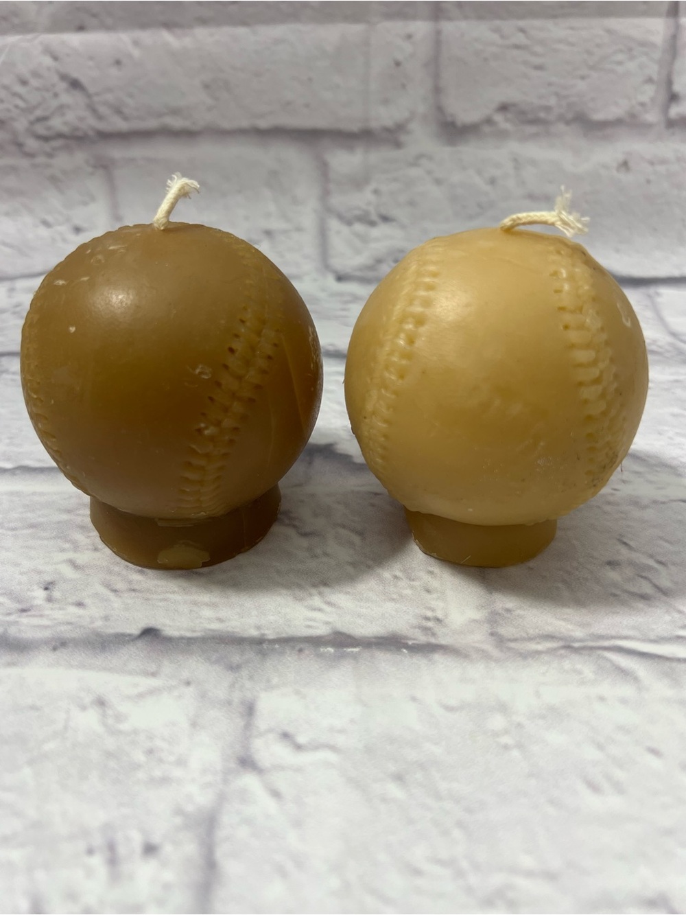 Beeswax Baseball-Shaped Candle Pair - Brown and Cream